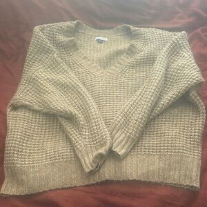 American Eagle Outfitters Beige V-Neck Waffle Knit Sweater